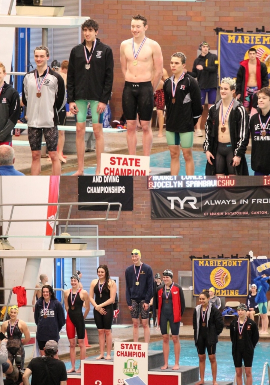 swimming podiums with winners